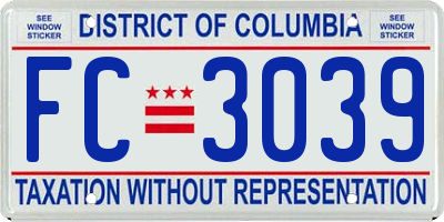 DC license plate FC3039