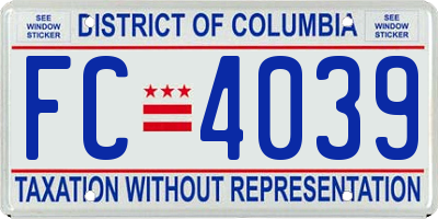 DC license plate FC4039