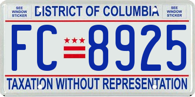 DC license plate FC8925