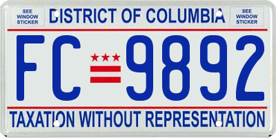 DC license plate FC9892