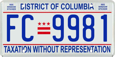 DC license plate FC9981