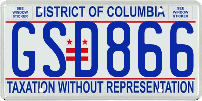 DC license plate GSD866