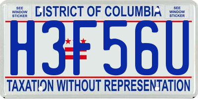 DC license plate H3F56U