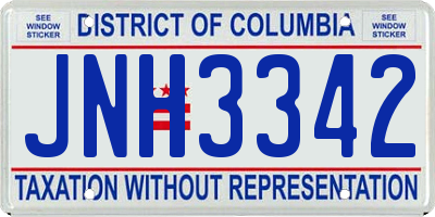 DC license plate JNH3342