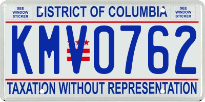 DC license plate KMV0762