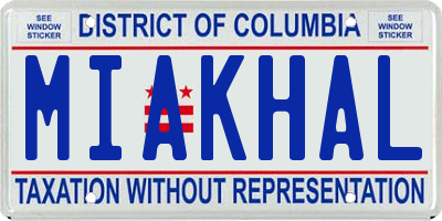 DC license plate MIAKHAL