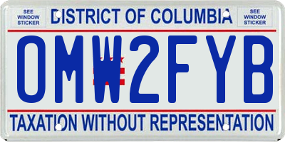 DC license plate OMW2FYB