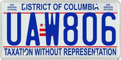 DC license plate UAW806