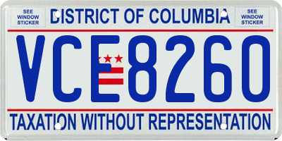 DC license plate VCE8260