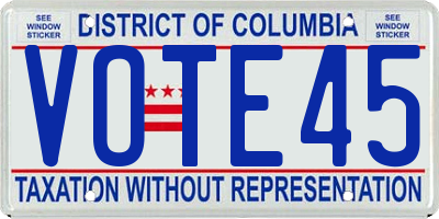 DC license plate VOTE45