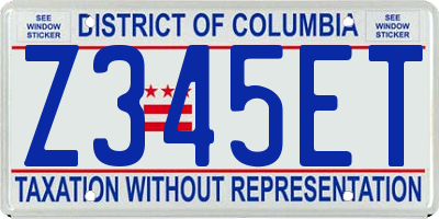 DC license plate Z345ET