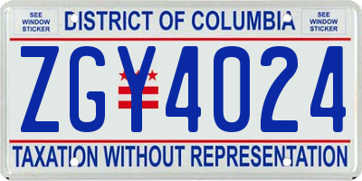 DC license plate ZGY4024