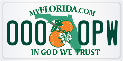 FL license plate 0000PW