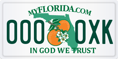 FL license plate 0000XK