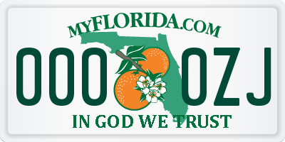 FL license plate 0000ZJ