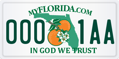 FL license plate 0001AA