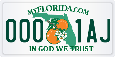FL license plate 0001AJ