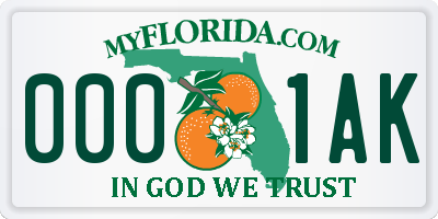 FL license plate 0001AK