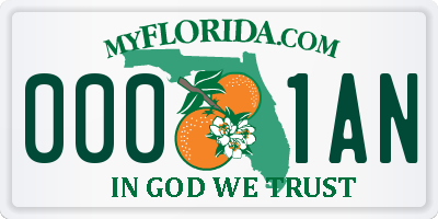 FL license plate 0001AN