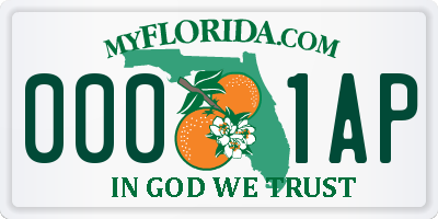 FL license plate 0001AP