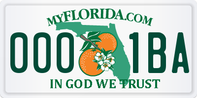 FL license plate 0001BA