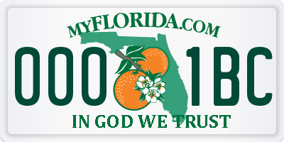 FL license plate 0001BC