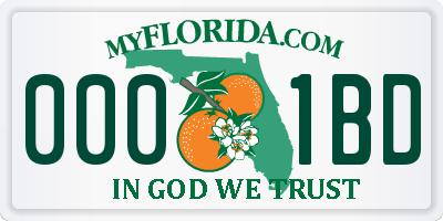 FL license plate 0001BD