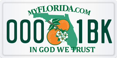 FL license plate 0001BK