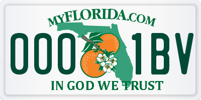 FL license plate 0001BV