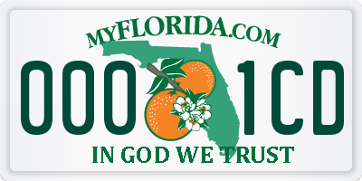 FL license plate 0001CD