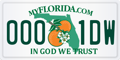FL license plate 0001DW