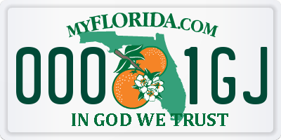 FL license plate 0001GJ