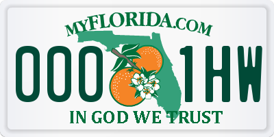 FL license plate 0001HW