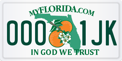 FL license plate 0001JK