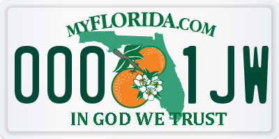 FL license plate 0001JW