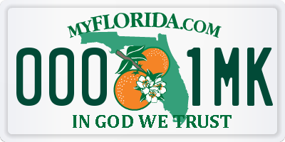 FL license plate 0001MK