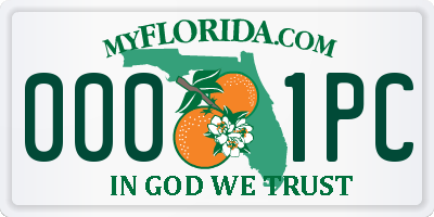 FL license plate 0001PC