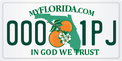 FL license plate 0001PJ