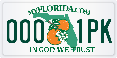 FL license plate 0001PK