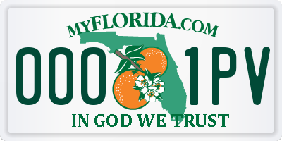 FL license plate 0001PV