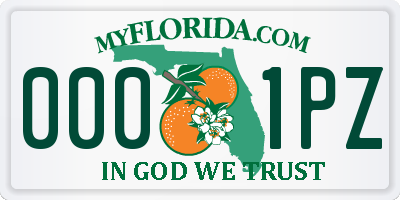 FL license plate 0001PZ