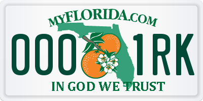 FL license plate 0001RK