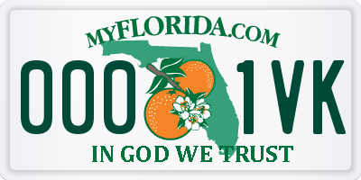 FL license plate 0001VK