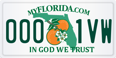 FL license plate 0001VW