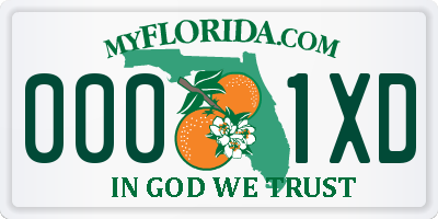 FL license plate 0001XD