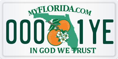 FL license plate 0001YE