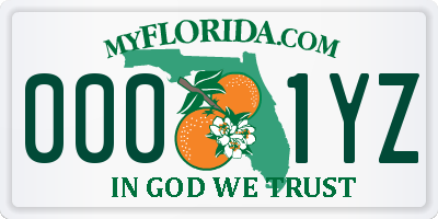 FL license plate 0001YZ