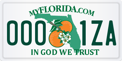 FL license plate 0001ZA