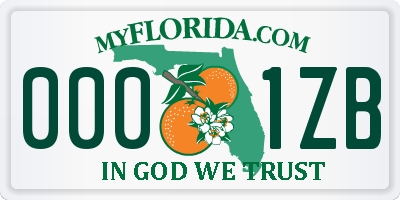 FL license plate 0001ZB