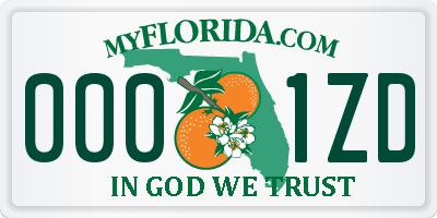 FL license plate 0001ZD